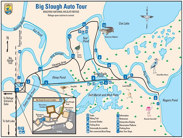 Big Slough Auto Tour Map at Brazoria National Wildlife Refuge